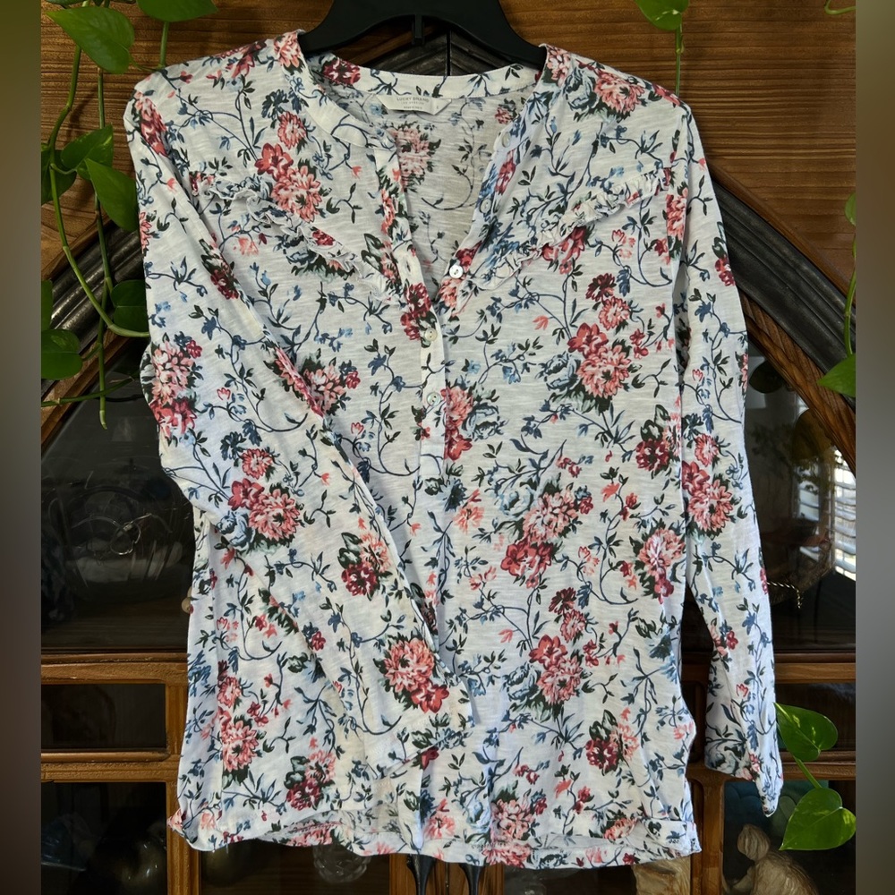 Lucky Brand Pink and White Floral Long Sleeve Women's Top